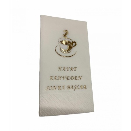 Gold Yaldızlı Beyaz Hayat Kahveden Sonra Başlar Peçete