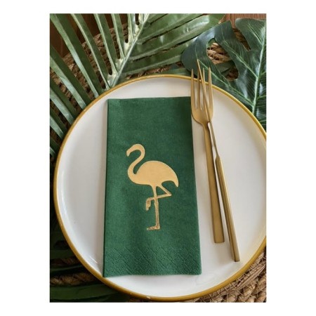 Gold Yaldızlı Yeşil Flamingo Peçete