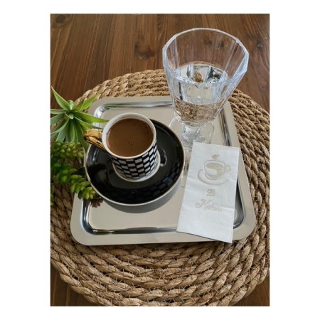 Gümüş Yaldızlı Beyaz Bi Kahve Peçete 6x12 cm