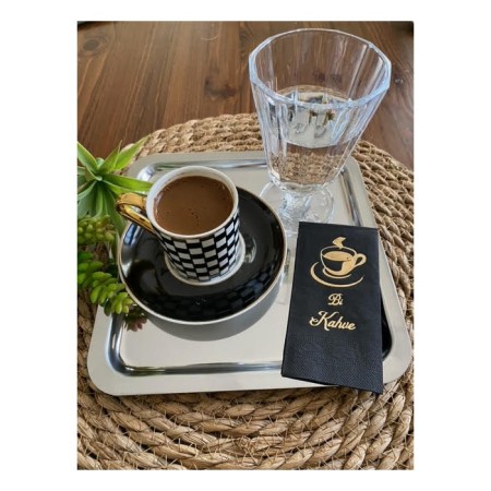 Gold Yaldızlı Siyah Bi Kahve Peçete 6x12 cm