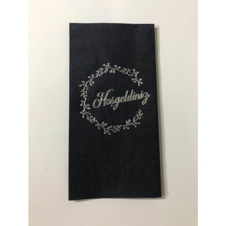 Gümüş Yaldızlı Siyah Hoş geldiniz Peçete