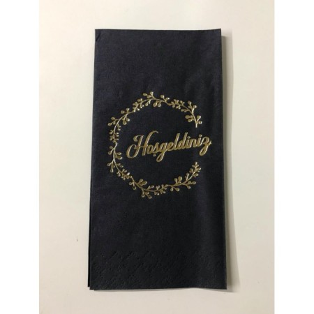 Gold Yaldızlı Siyah Hoş geldiniz Peçete