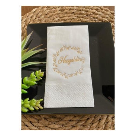 Gold Yaldızlı Beyaz Hoş geldiniz Peçete