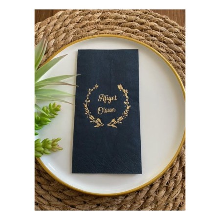 Gold Yaldızlı Siyah Afiyet Olsun Peçete