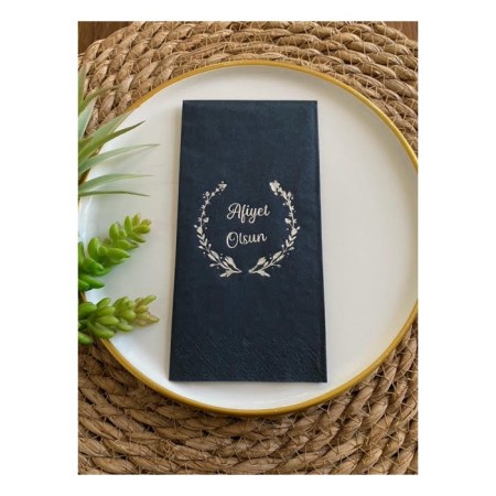 Gümüş Yaldızlı Siyah Afiyet Olsun Peçete