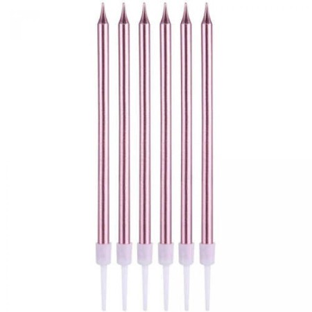 Metalik İnce Mum Pembe 13 cm