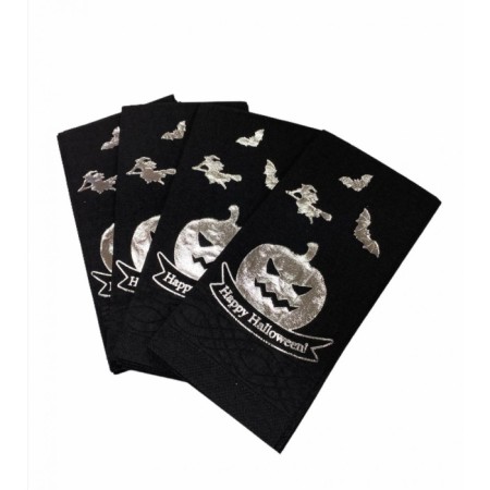 Gümüş Yaldızlı Siyah Happy Halloween Peçete 16 lı