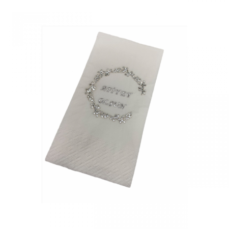 Gümüş Yaldızlı Beyaz Afiyet Olsun Peçete