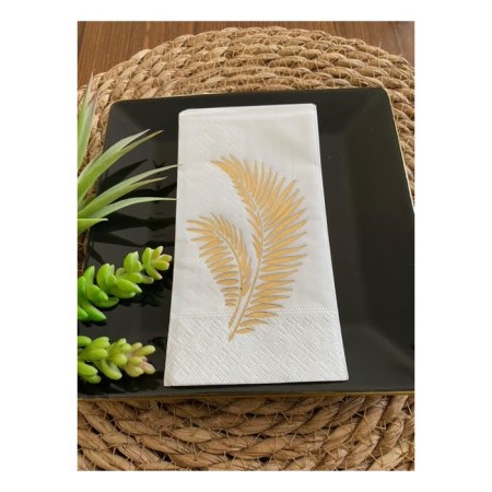 Gold Yaldızlı Beyaz Yaprak Desenli Peçete 16 lı