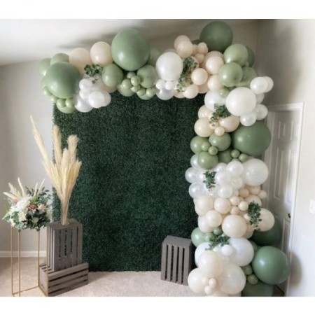 Retro Okaliptüs Deniz Kumu Metalik Beyaz Balon Zinciri Seti