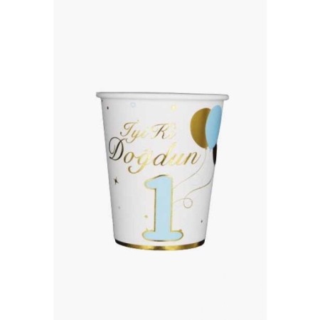 İyi Ki Doğdun 1 Yaş Erkek Gold Yaldızlı Karton Bardak 6 lı