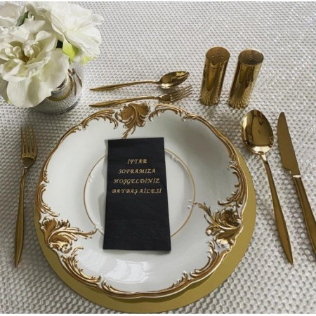 Kişiye Özel Gold Yaldızlı  Siyah Peçete 50 Adet