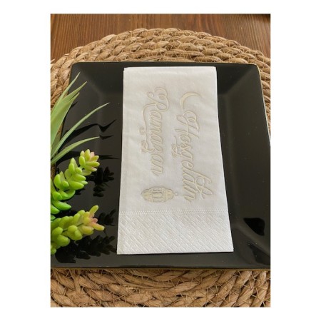 Gümüş Yaldızlı Beyaz Hoş Geldin Ramazan Peçete 16 lı