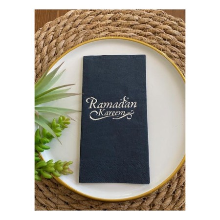 Gümüş Yaldızlı Siyah Ramadan Kareem Peçete 16 lı