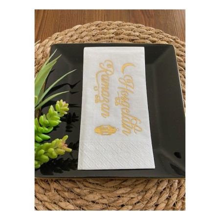 Gold Yaldızlı Beyaz Hoş Geldin Ramazan Peçete 16 lı