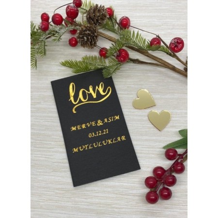 Kişiye Özel Love Üzeri Gold Yaldızlı Love Baskılı Peçete 50 Adet