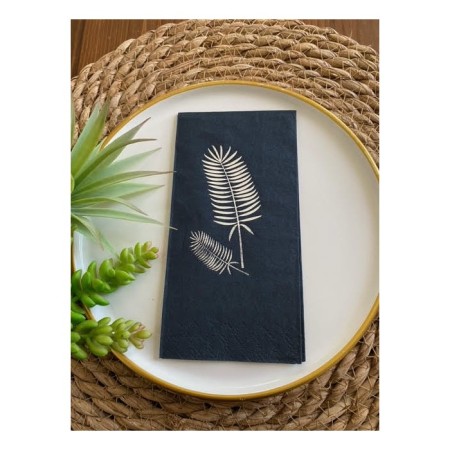 Gümüş Yaldızlı Siyah Palmiye Peçete