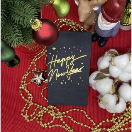Gold Yaldızlı Siyah Happy New Year Peçete