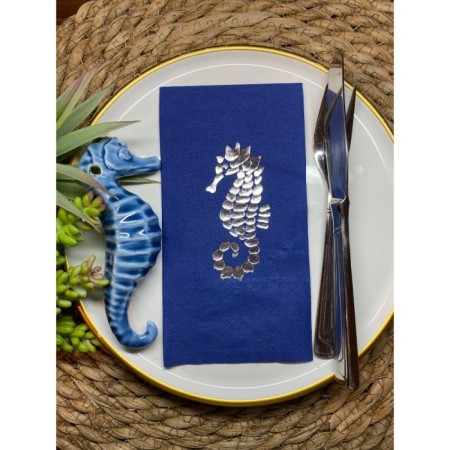 Gümüş Yaldızlı Lacivert Deniz Atı Peçete