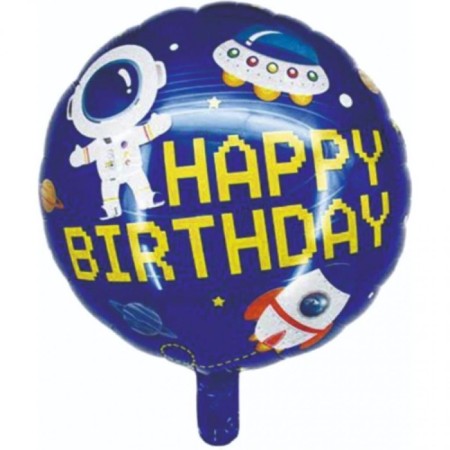 Happy Bırthday Uzay Temalı Yuvarlak Folyo Balon 18 inç