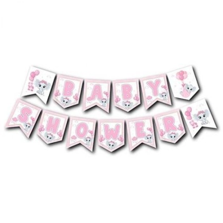 Baby Shower Pembe Fil Banner