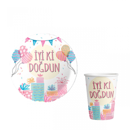 İyi ki Doğdun Balonlu Karton Tabak Bardak