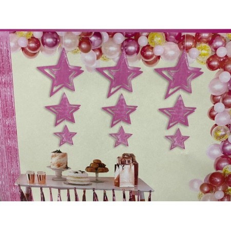 3D Tavan Süsü 9 lu Pembe Yıldız