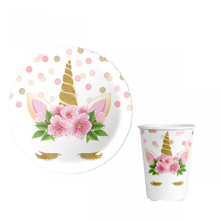 Çiçekli Unicorn Tabak Bardak