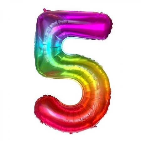 5 Rakam Gökkuşağı Folyo Balon 80 cm