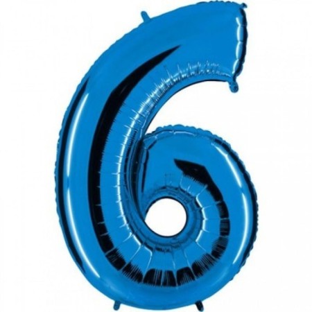 6 Rakam Mavi Folyo Balon 34 inç 80 cm